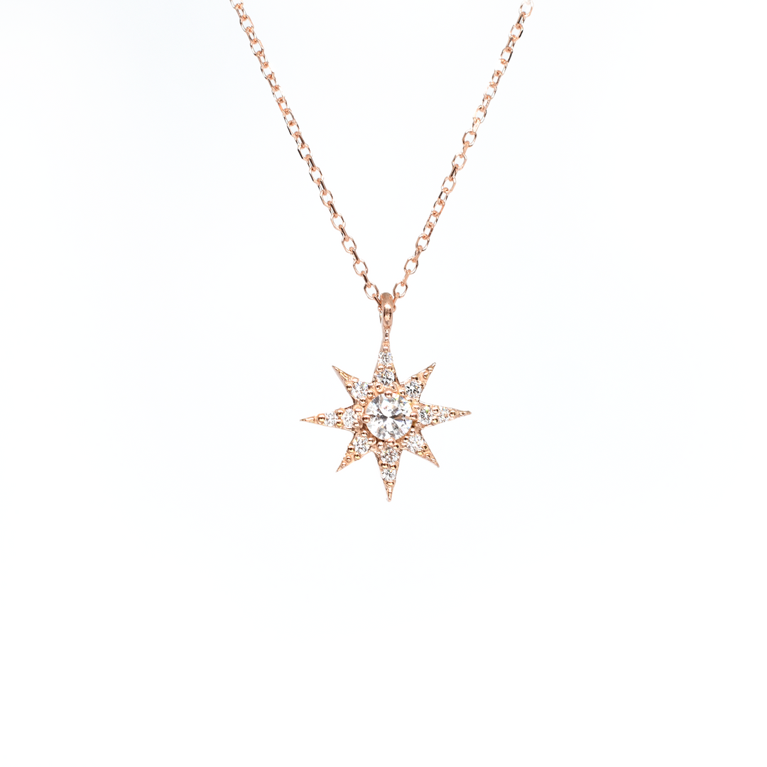 14K Rose Gold Diamond North Star Necklace Dainty Celestial Jewelry Diamond For Love